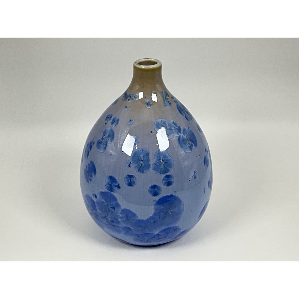 Simon Pearce Teardrop Vase Cobalt Crystalline Ceramic Studio Pottery 6" VGUC